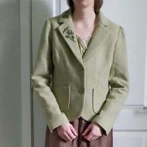 Vintage Old Navy Wool Blend Cropped Beaded Blazer Y2K Professional Womens M